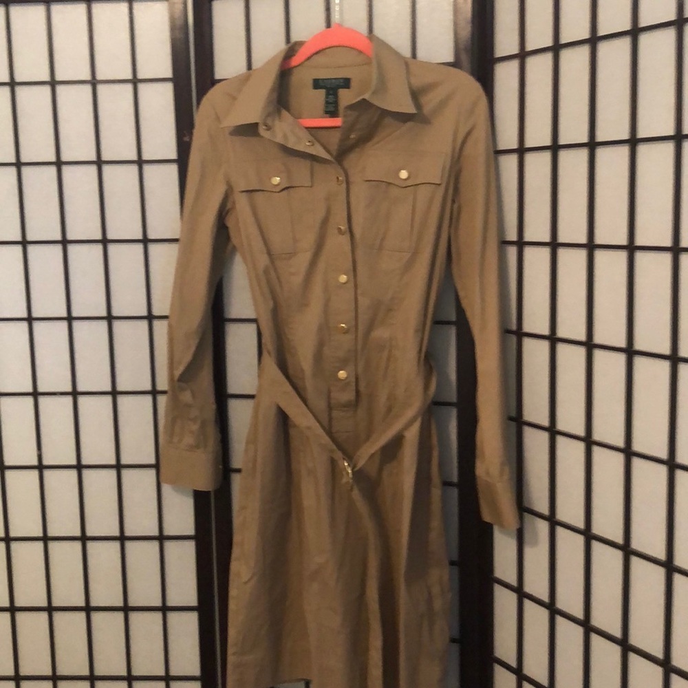 Classic Shirt Dress in Khaki with Belt